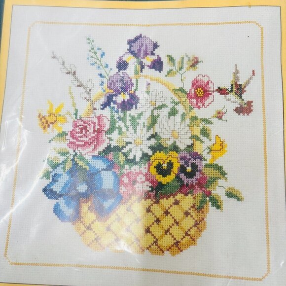 Sunset Garden Flowers Counted Cross Stitch Kit Basket Summer 1986 Vintage 2934 - Picture 7 of 9